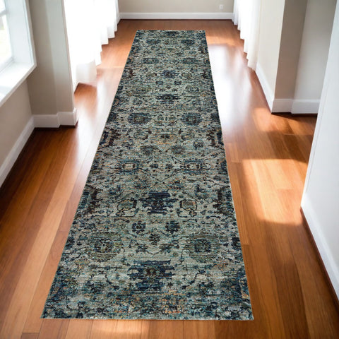 12' Blue Oriental Runner Rug