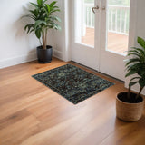 2' X 3' Navy Blue Oriental Power Loom Area Rug