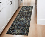 8' Navy Blue Oriental Runner Rug