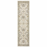 8' Gray And Ivory Oriental Runner Rug