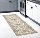 8' Gray And Ivory Oriental Runner Rug