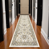 12' Gray And Ivory Oriental Runner Rug
