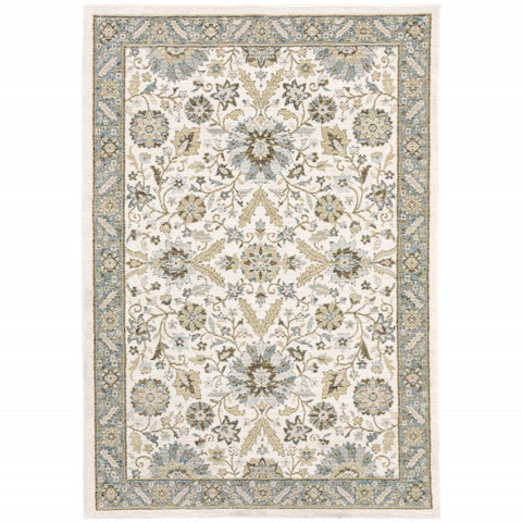 3' X 5' Stone And Ivory Oriental Area Rug