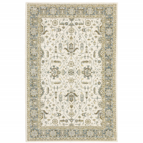 2' X 3' Ivory And Blue Oriental Area Rug