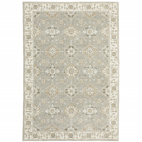 2' X 3' Gray And Ivory Oriental Area Rug
