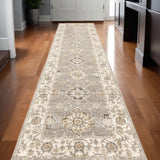 12' Beige And Ivory Oriental Runner Rug
