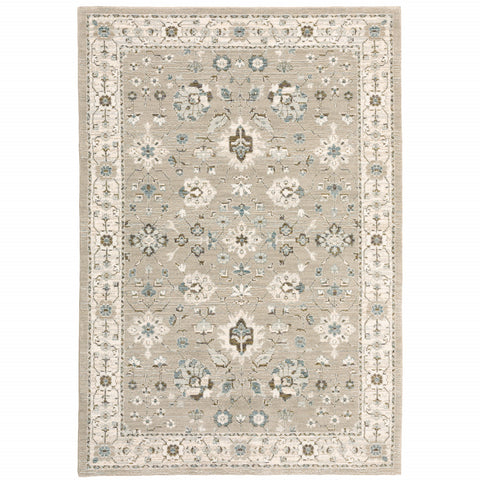 3' X 5' Beige And Ivory Oriental Area Rug