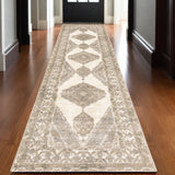 12' Beige And Ivory Oriental Runner Rug