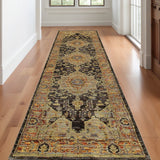12' Gold And Gray Oriental Runner Rug