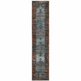 12' Blue And Red Oriental Runner Rug
