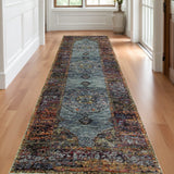 12' Blue And Red Oriental Runner Rug