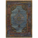 3' X 5' Blue And Beige Oriental Area Rug