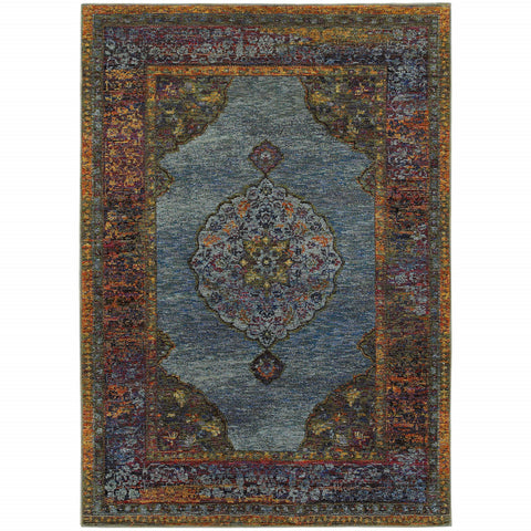 3' X 5' Blue And Beige Oriental Area Rug