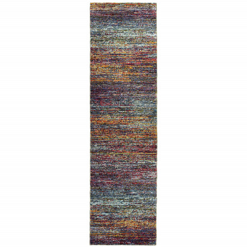 8' Blue And Gray Abstract Runner Rug
