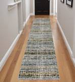 8' Blue And Ivory Abstract Runner Rug