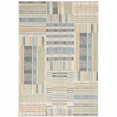 2' X 3' Blue And Green Geometric Area Rug