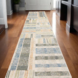 12' Blue And Green Geometric Runner Rug