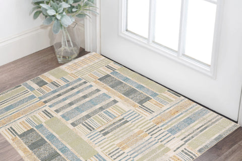 3' X 5' Blue And Green Geometric Area Rug