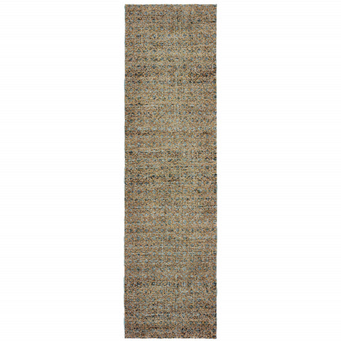8' Blue And Silver Geometric Runner Rug