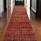 12' Red Gold And Blue Geometric Runner Rug