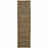 8' Green And Gold Geometric Distressed Runner Rug