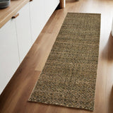 8' Green And Gold Geometric Distressed Runner Rug