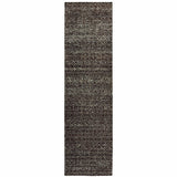 12' Charcoal Gray And Brown Geometric Runner Rug