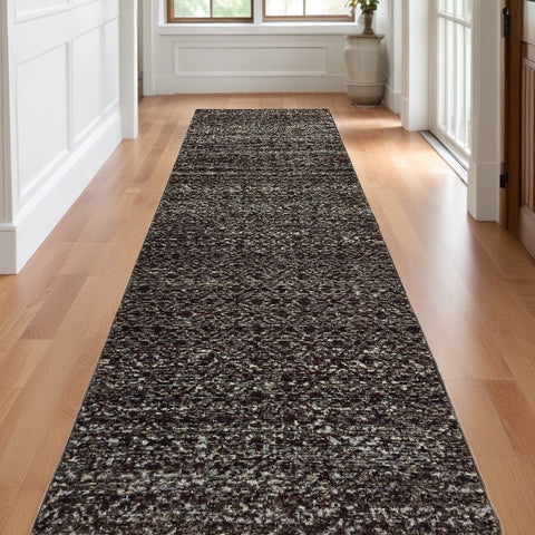 12' Charcoal Gray And Brown Geometric Runner Rug