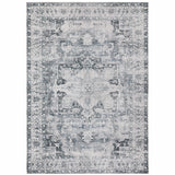 4' X 6' Navy Blue Ivory And Grey Oriental Printed Stain Resistant Non Skid Area Rug