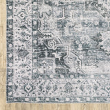 4' X 6' Navy Blue Ivory And Grey Oriental Printed Stain Resistant Non Skid Area Rug