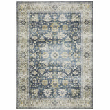 2' X 3' Blue And Gold Oriental Distressed Area Rug