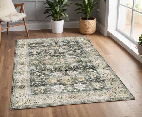 4' X 6' Gray and Ivory Oriental Non Skid Area Rug