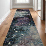 12' Purple Teal And Brown Abstract Runner Rug