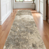 12' Gray Beige And Ivory Abstract Runner Rug