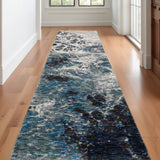 12' Gray Teal And Green Abstract Runner Rug