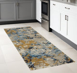 8' Gray And Ivory Abstract Runner Rug