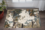 3' X 5' Blue and Ivory Abstract Power Loom Area Rug