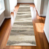 12' Gray Blue And Teal Abstract Runner Rug