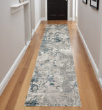 8' Blue And Beige Abstract Runner Rug