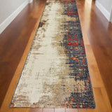 12' Blue And Ivory Abstract Runner Rug