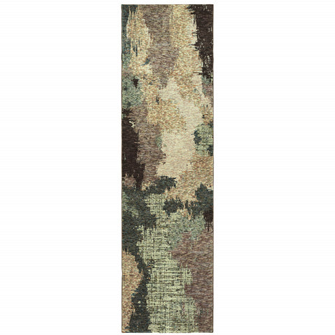 8' Blue And Ivory Abstract Runner Rug
