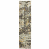 12' Gray And Gold Abstract Runner Rug