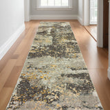 12' Gray And Gold Abstract Runner Rug