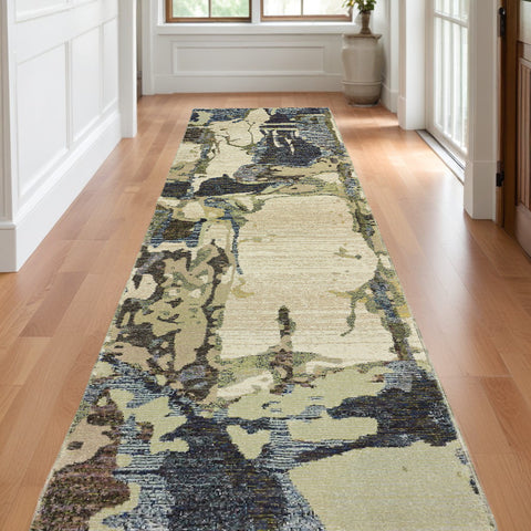 12' Blue And Gray Abstract Runner Rug