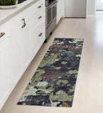 8' Blue And Green Abstract Runner Rug