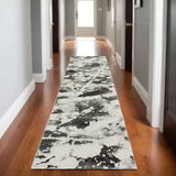 8' Charcoal And White Abstract Runner Rug