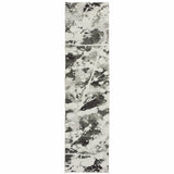 12' Charcoal And White Abstract Runner Rug