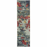 12' Blue And Red Abstract Runner Rug