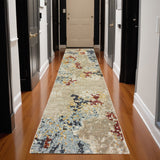 12' Beige And Blue Abstract Runner Rug