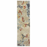 12' Beige And Blue Abstract Runner Rug